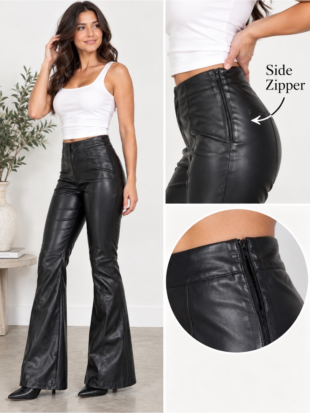 Zara Black Faux Leather Flare Pants